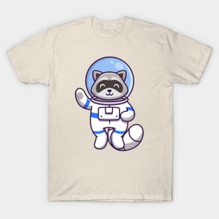 Cute Raccoon Astronaut Waving Hand T-Shirt